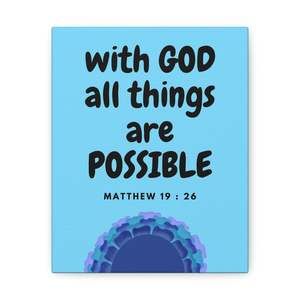 Scripture Sign All Things Are Possible Matthew 19:26 Blue Christian Wall Art Bi